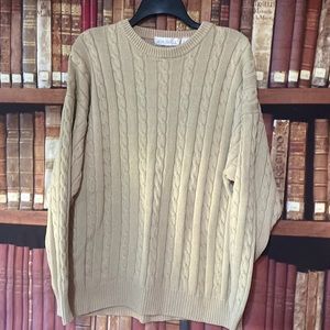 Brian MacNeil tan cotton cable knit sweater 1X‎